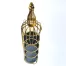 a gold cage shelf with mirrors